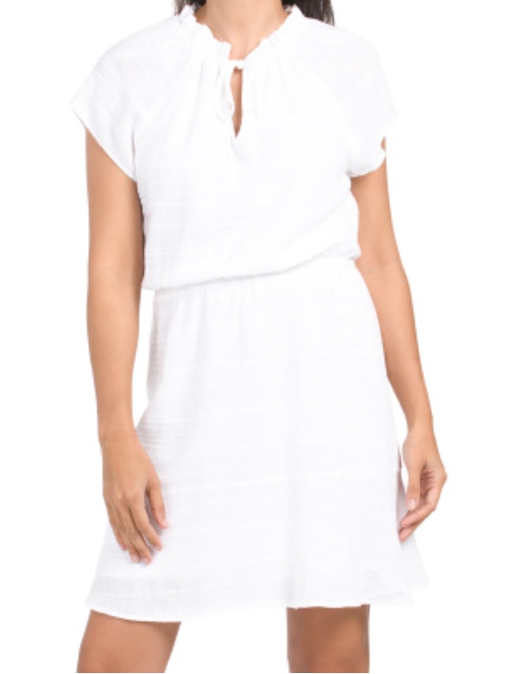 cloth & stone White Short Sleeve Tie-Front Mini Dress